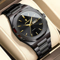 Poedagar Black & Gold Dial Quartz Stainless Steel