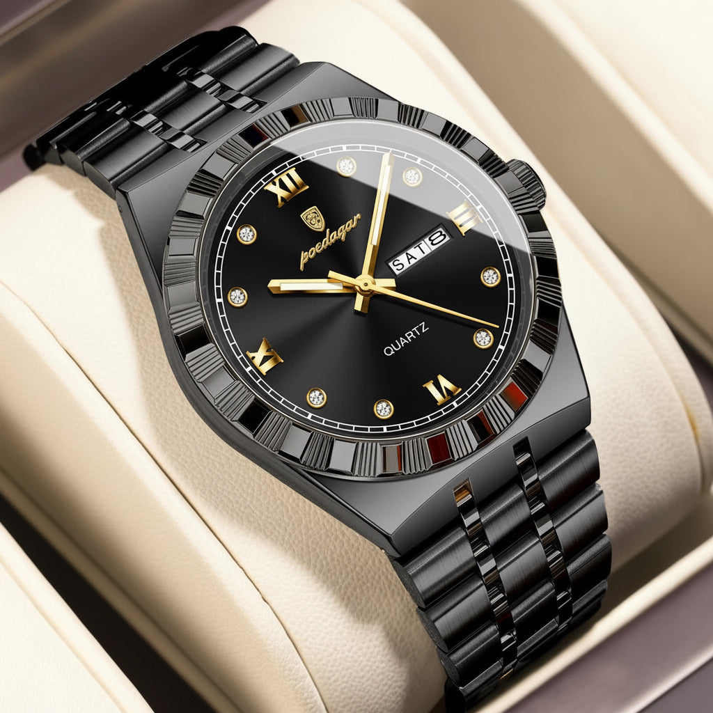 Poedagar 872 Black Stainless Steel Waterproof